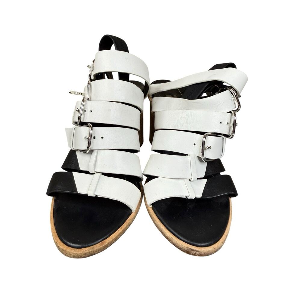 Balenciaga Bicolor Leather Buckle Sandals Black White Heels IT 36.5 US 6.5 - Picture 5 of 11